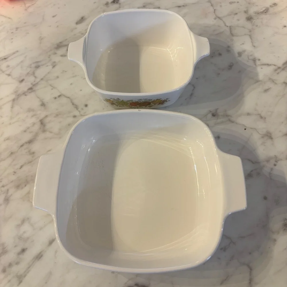 Corning Ware Leinsal La Sauge Casserole‎ Dish Square Vegetable Pattern Set of 2